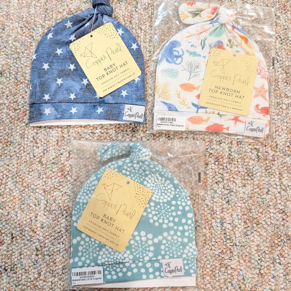 Set of three NWT Copper Pearl Top Knot Hats - Gender Neutral